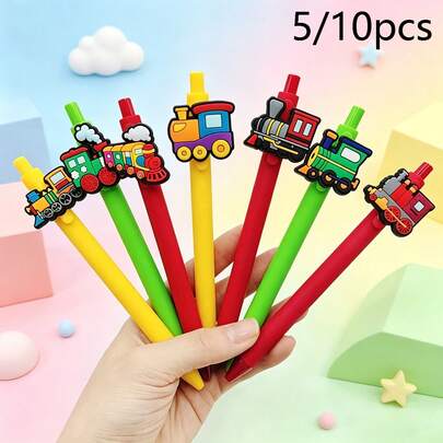 5/10pcs Train Shaped Ballpoint Pens, High-Value Click Ballpoint Pens, Gift Pens, Classroom Rewards, Random Styles, Back To School Gifts, Teacher Gifts, Pens, Office Desk Accessories, Office Supplies, School Supplies
