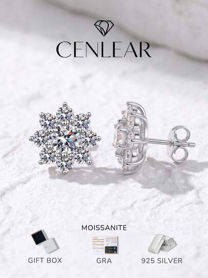 CENLEAR 1 Pasang Anting Moissanite 0,5ct Perak Sterling S925 Gaya Kepingan Salju Berkilau Perhiasan Pengantin Pernikahan Pertunangan Ulang Tahun Hadiah Wanita