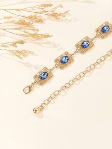 1 pieza Cadena de cintura vintage con strass azul y dorado - Dorado - Ver 3