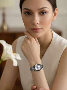 1pc Luxury Women's Quartz Watch, Bezel Decorated With Premium Rhinestones, Stainless Steel Band, Suitable For Daily Commute, Travel And Everyday Wear - one-size - View 16