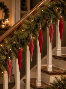 2/6/12pcs Red Icicle Christmas Hanging Ornaments, Velvet Texture Ribbed Finish With Silver Stripes, Suitable For Christmas Tree, Wreath, Garland, Fireplace And Party Decoration, Holiday Home Decor, Adult Seasonal Christmas Gift - Multicolor - View 4
