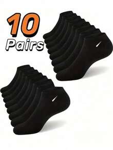 1/5/10 Pairs Unisex Black Four-Hand Casual Sports Short Socks, Couple Socks, Minimalist Style - Multicolor - View 2