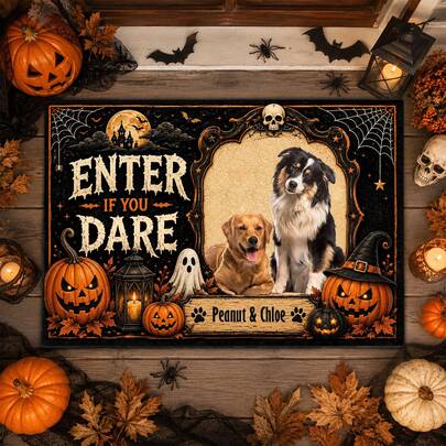 1pc Personalized Halloween Dog Doormat, Custom Pet Welcome Mat, Enter If You Dare Fall Door Mat, Black Cat Pumpkin Porch Decor Gift