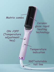 CRASTS Hair Straightener Brush, 2‑In‑1 Straightening Brush For Smooth Sleek Hair & Loose Curls, Ceramic Tourmaline Hot Brush Anti‑Scald Design, Portable Electric Hair Styling Comb For Home Salon Use - Lilac Purple - View 6