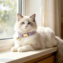 2pcs Cream + Lavender Soft Velvet Cat Collar, With Gold Bell Metal Buckle, Adjustable Size Comfortable Wear, Suitable For Cats And Small Dogs Pet Neck Collar Accessories, Valentine's Day, Easter - Cream White & Lilac - View 7