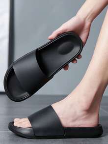 Plus Size Men's Adjustable Non-Slip Soft Sole Slide Sandals, Comfortable Outdoor Slippers For Wide Feet In Summer - Black - View 9