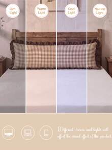 1pc Digital Printed Khaki Plaid With Matching Mocha Ruffles Long Pillowcase (Without Insert), Comfortable And Breathable Polyester Fiber Suitable For All Seasons, Used In Bedroom Settings, Home Decoration, Versatile Daily Fresh And Cute - Multicolor - View 5