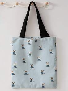 1pc All‑Over Puppy Print Canvas Tote Bag, Large Capacity Hand‑Held Shoulder Bag,Reusable Shopping Bag For Music Festival Party Daily Packing Books - Multicolor - View 7