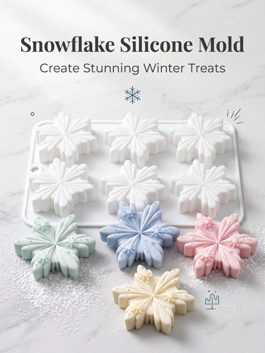 2pcs Snowflake Shaped Silicone Molds, Home Baking Cake Molds, Handmade Chocolate Pudding Jelly Dessert Making Molds - Multicolor - View 1