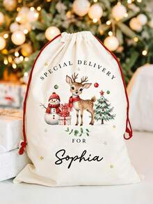 Customized Santa Claus Gift Bag, Customized Christmas Party Gift Bag, Customizable Name/Text, Train And Snowflake Pattern, Lightweight And Durable, Foldable Travel Makeup Storage Bag, Holiday Party Supplies, Christmas Drawstring Gift Bag, Christmas Countdown Bag, Fun Design, Perfect For Celebrations And Party Gifts (Random Drawstring Color) - Multicolor - View 8