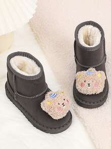 1 Pair Boys & Girls Thermal Lined Snow Boots, Thick Sole Anti-Slip Warm Ankle Boots, Versatile For Autumn & Winter - Grey - View 2
