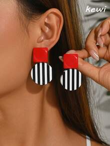 1pair Fashionable Resin Bohemia Style Big Hoop Earrings, Party Jewelry Gift For Girls - Multicolor - View 2