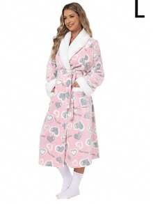 Neue lange warme Damen-Bademantel, weicher warmer bedruckter Samt-Bademantel, Herbst/Winter verdickter Stil, Damen lässiger Strick-Bademantel in Knie-Länge mit Bindegürtel und Taschen, Haus-Bademantel, Halloween-Kostüm, Weihnachtsgeschenk - A - Übersicht 15