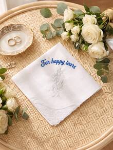 1pc Custom Text Wedding Handkerchief, Personalized Happy Tears Bridal Hankie, Custom Flower Gift For Bride, Mother Of The Bride Groom Keepsake - Multicolor - View 11