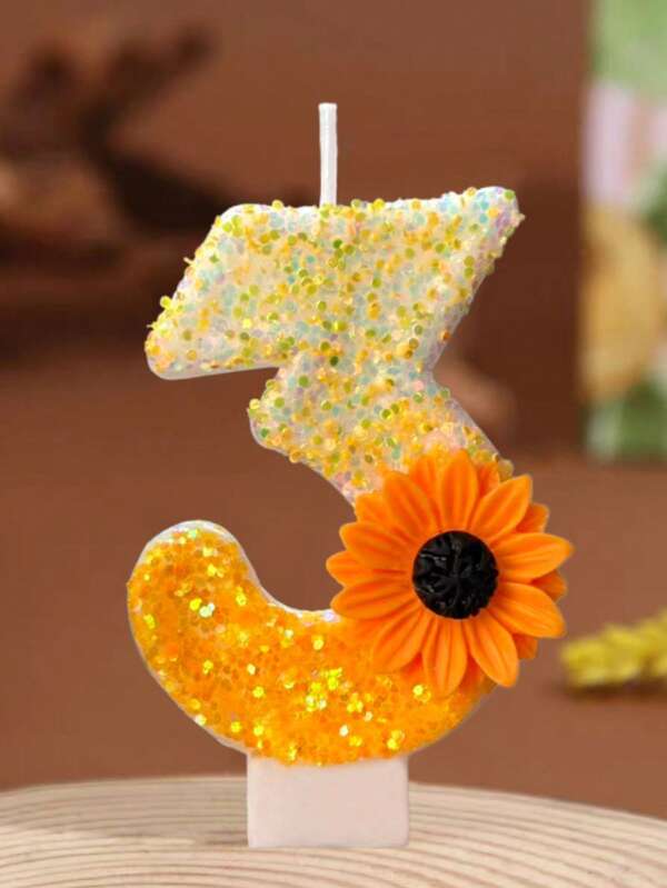 1pc Shiny Orange Sunflower Floral Birthday Candle, Handmade Creative DIY Cute Number Candle, Suitable For Christmas Decoration, Birthday Party Cake Decoration, Atmosphere Creation, Baking Plug-In Decoration, Suitable For Boys, Girls, Children, Adults, Also Can Be Used For Ritual Supplies, Gifts, Graduation Ceremony, Wedding And Other Occasions, Girl Photography Props, And Reliable