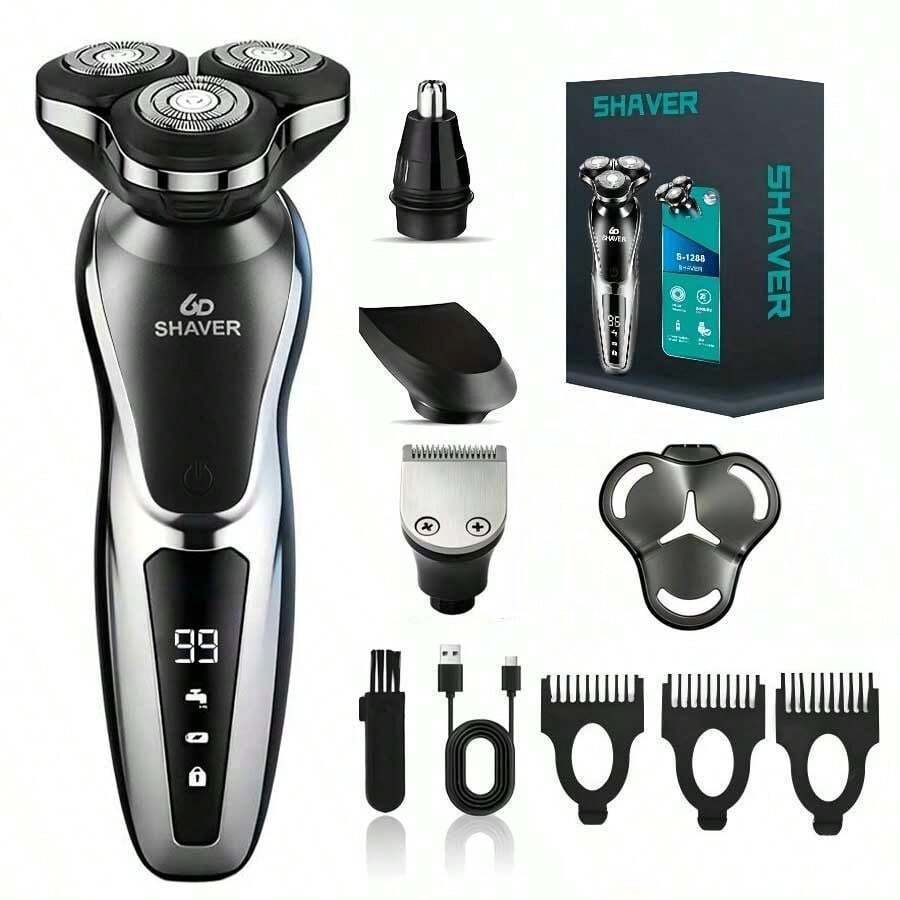 Men's Electric Shaver Multi-Function Grooming Kit, Can Shave, Cut Hair, Trim Sideburns, Trim Nose Hair, USB Rechargeable, Digital Display, Perfect Gift For Men On Holidays, Battery Capacity 600mAh