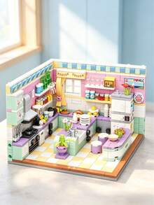 639 Pieces Of The Cozy Kitchen Indoor Building Block Set, Featuring Stove, Oven, Refrigerator And Other Furniture Components. It Is An Adult DIY Handicraft Making Puzzle. This Set Presents A Realistic Miniature Landscape Of A Family Kitchen. - Multicolor - View 5
