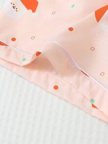 2pcs Comfortable Santa Claus Polka Dot Print Short Sleeve Lapel Top And Bow Shorts Women's Pajama Set - Pink - View 7