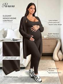 Maternity Jumpsuit Fashion Sporty Comfortable Loungewear - Coffee Brown - View 1
