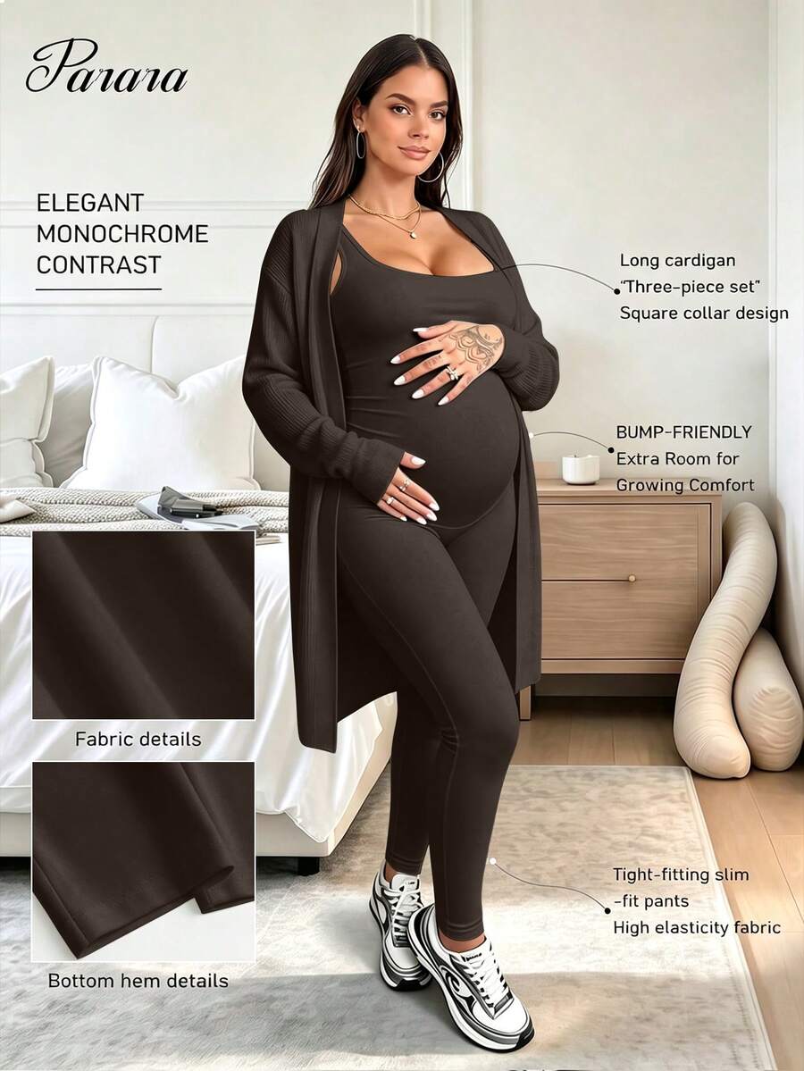 Maternity Jumpsuit Fashion Sporty Comfortable Loungewear - Coffee Brown - View 1