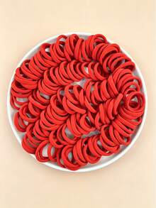 50pcs Fashionable Minimalist Red Hairbands, Soft Hair Scrunchies, Suitable For Girls Daily Wear, New Year Hair Accessories - Red - View 5
