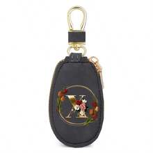 Floral Wreath Letter A-Z Car Key Holder, Mini Car Key Storage Bag, PU Leather Keychain Wallet, Zipper Pouch, Car Key Organizer, Car Keychain, Unisex Gift - Multicolor - View 44