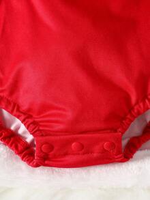 Set Gaun Lengan Panjang dan Topi Motif Kartun Santa Claus Lucu untuk Bayi Perempuan, 2 Potong, Musim Semi/Musim Gugur - Merah - View 7
