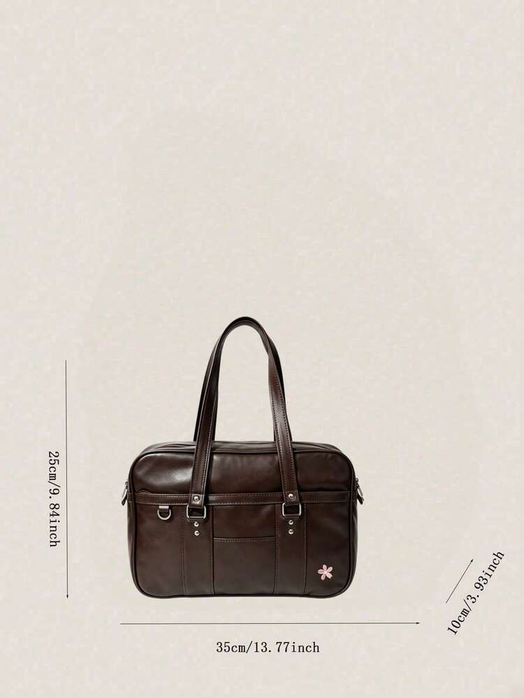 Dedoo Japanese JK Style PU Tote Bag, Large Capacity Shoulder Crossbody Commuter Bag, No Pendant - Coffee - View 5