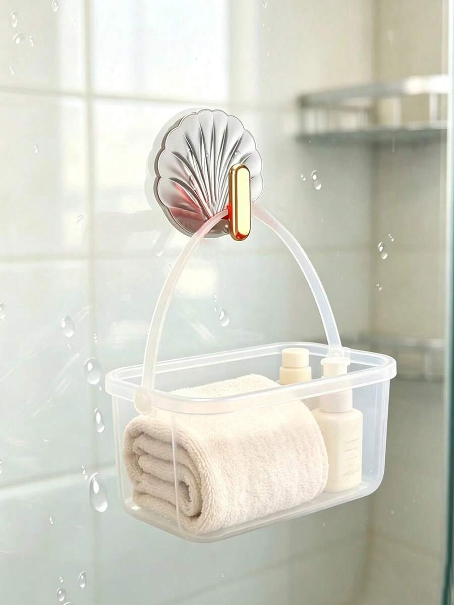 4pcs Elegant Gold-Plated Shell Hooks, Transparent Waterproof - Easy To Install, No Drilling Required, Kitchen And Bathroom Door, Bathroom Hooks, High Load-Bearing Practical Hooks - White - View 1