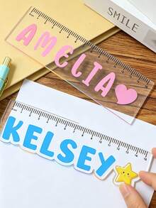 Custom A2 Size Colorful Letter Acrylic Ruler, Personalized Name, 15cm Long, Suitable For Stationery Lovers, Fashion Ruler For Birthday, Office Use, Daily Tasks And Students - Multicolor - View 5