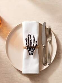 1-12pcs Halloween Black & White Skeleton Hand Napkin Rings, Ghost Hand Napkin Holders For Halloween Table Decor, Room Decoration, Home Decor - Multicolor - View 12