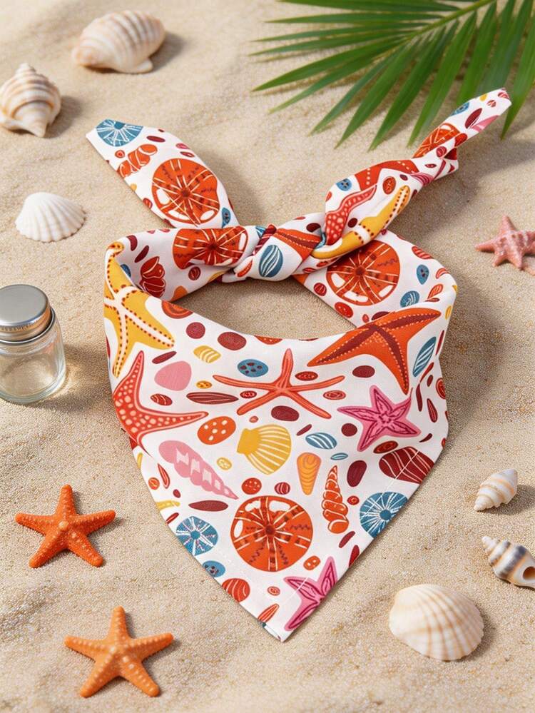 Polyester Starfish & Shell Print Pet Bandana Drool Bib, Happy Little Dog, Suitable For Small To Medium Cats And Dogs (Bichon, Teddy), Indoor Or Outdoor All Year Round, Not Suitable For Large Dogs - Multicolor - View 8