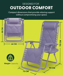 Gravity Chairs (2-Pack) Premium Heavy-Duty Outdoor Recliners With Luxe Two-Tone Design! Features Ultra-Padded Ergonomic Support, 5-Position Adjustable Backrest Independent Headrest, Built-In Cup Holder Phone Slot, And Smooth Rocking F - Lilac - View 2