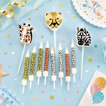 HIBIRTH 15pcs Cartoon Animal Candles, Leopard, Giraffe, Zebra, Leopard Print, Deer Pattern, Spiral Candles For Birthday Cake Decoration, Party Celebration Baking Accessories - View 6