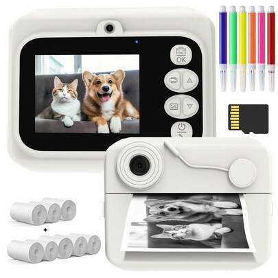 Câmara de Impressão Instantânea, Câmara de Impressão, Zoom 8x Vídeo 1080P, Bateria 1300mAh, Fotografia de Alta Definição com Múltiplos Efeitos, Adequada como Câmara de Lazer, Mini Jogos de Entretenimento Integrados, Perfeita para Viagens, Fotos de Família e Atividades ao Ar Livre, Melhor Presente para Feriados e Ocasiões Especiais (Natal, Aniversário, Ano Novo)