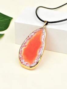 Bohemian Style Natural Agate Slice Pendant Necklace, Asymmetrical Raw Stone Slice Necklace, Vintage Stone Accessory - Agate Slice Pendant - View 8