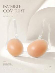 1Pc Breathable Skin-Friendly Washable Self-Adhesive Invisible Bra, Front Closure Deep V Shaping Pasties For T-Shirts Low-Cut Tops Wedding Backless - Apricot - View 2