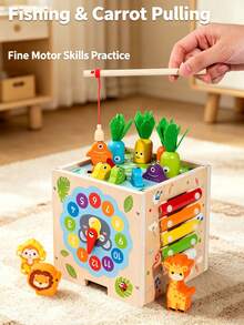 9-In-1 Wooden Multifunctional Activity Cube For Kids, 4-Sided Fun Bead Maze, Includes Fishing Game, Xylophone, Clock Recognition, Shape Matching, Colorful Design, Develops Fine Motor Skills, Enhances Number And Shape Recognition, Multi-Play Sensory Learning, Suitable For Toddlers, Parent-Child Interactive Tabletop Toy, Unisex, Birthday And Holiday Gift For Children - Multicolor - View 7