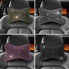 1pc Rhinestone Car Headrest Neck Pillow, Shiny Crystal Soft Plush Car Neck Support Cushion, Women's Car Interior Accessory - Multicolor - View 3