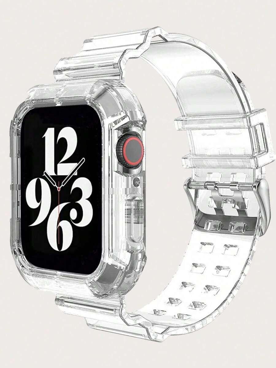 2-In-1 Crystal Clear Sports Watch Band With Bumper Case Compatible With Apple Watch Band 38mm 40mm 41mm 42mm 44mm 45mm 46mm 49mm, Jelly Frame Protective Case + Comfortable Replacement Wristband Strap For Apple Watch 11/10/9/8/7/6/5/4/3/2/1/SE Ultra Women/Men, Watch And Screen Protector Not Included