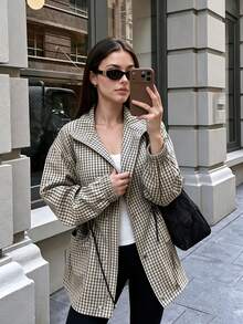 Women Casual Long Sleeved Female Jacket Drawstring Loose Women's Trench Collar Fashion Single Breasted Pocket Outerwear - Khaki - View 2