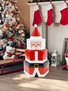 1pc Santa Claus Hexagonal Stackable Box - Suitable For Christmas Party Home Decor, Christmas Gift Packaging, New Year Party, Christmas Souvenirs, New Year Party, Winter Theme Party, Etc. - One Size Fits All - View 1