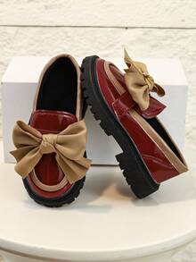 1 Pair New Fashion Cute Bow PU Pearl Hook & Loop Non-Slip Wear-Resistant Comfortable Versatile Girls Mary Jane Loafers, Suitable For Spring And Autumn Outdoor, Daily, Party And School Wear - Ginger - View 6