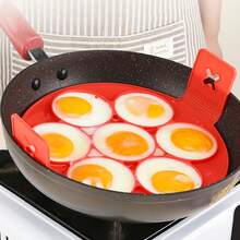 1pc Silicone Pancake Egg Maker / Non-Stick 7-Hole Round Cooking Tool / Easy Baking & Frying / Red Kitchen Essential Mini Pancake Machine - Multicolor - View 3