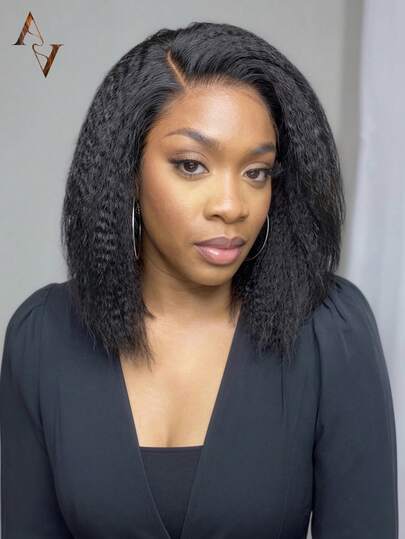 ARABELLA Yaki Straight 4x4/13x4 Lace Lace Front Wig Bob Wigs 12 Inch Pre-Plucked With Natural Hairline Transparent 13x4x1 T-Part Lace Wig Short Body Glueless Wigs 100% Human Hair Wig For Women