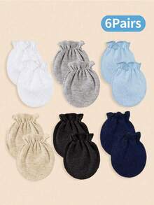 6/4/1 Pair Solid Color Newborn Baby Gloves, All-Season Anti-Scratch Infant Accessories, Soft And Skin-Friendly, Full Finger Design, Suitable For Baby Boys - Multicolor - View 14