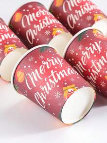 10/24pcs Red Christmas Ball, Pine Branch And Bow Print Paper Tableware Set, Includes Paper Cups, Popcorn Food Boxes, Napkins And Straws, Disposable Paper Tableware Suitable For New Year Celebrations, Family Gatherings, Dessert Events And Seasonal Parties - Multicolor - View 10
