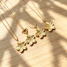 1pc Minimalist Natural Style Stainless Steel Gold-Plated Flower Pendant Necklace, Unisex, Daily Wear, Holiday Wear, Niche Luxury, Versatile - Yellow Gold - View 2