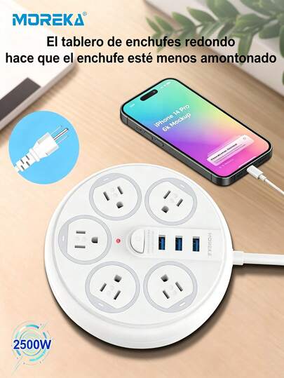 Portable Charging Socket With 5 Multi-Contact Points And 3 USB Interfaces, Suitable For Bedrooms, Living Rooms And Offices