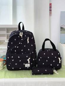 Set Tas Ransel 3 Buah Bergaya Kampus dengan Motif Polkadot/Bunga, Termasuk Ransel, Tas Bekal, dan Tempat Pensil, Dilengkapi Kompartemen Laptop, Tali Bahu yang Dapat Diatur, Banyak Kantong, Kapasitas Besar, Set Tas Sekolah Multifungsi, Cocok untuk Anak Perempuan/Laki-laki/Siswa untuk Penggunaan Sehari-hari/Liburan/Perjalanan/Kembali ke Sekolah - 2345 - View 14